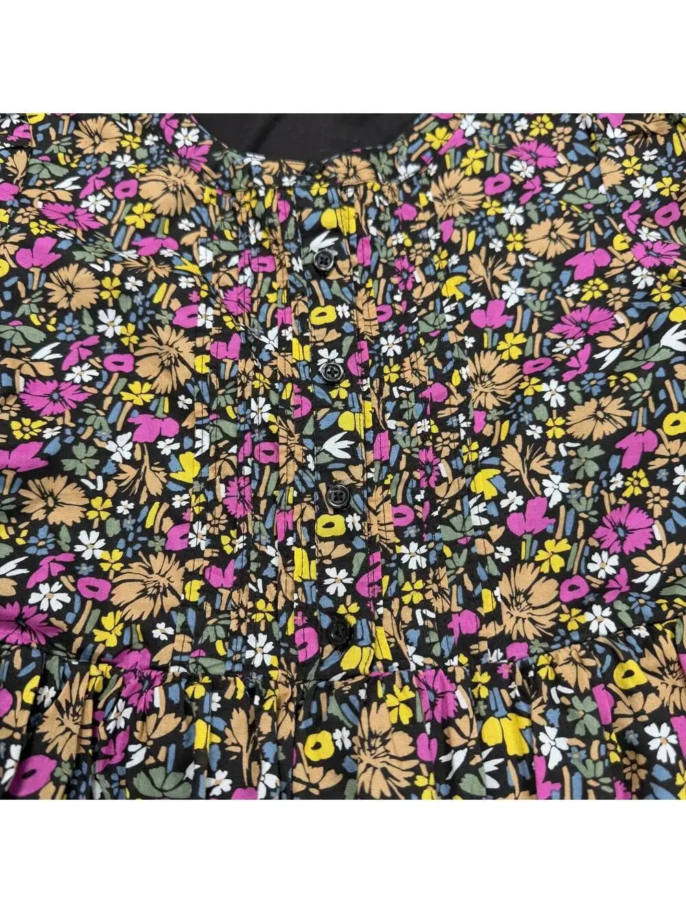 Gap Kids Girls Tiered Long Sleeve Dress Size Large 10-11 Navy Pink Floral Cotton